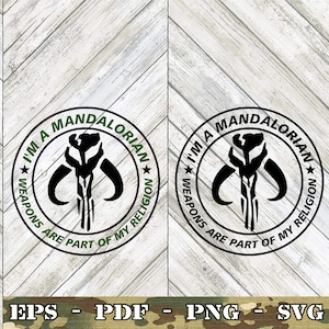 Las armas son mi religión Mitosaurio SVG Archivo Cricut Silhouette Glowforge Digital Descargar svg png eps archivo pdf Star Wars Grogu Baby Yoda Fett