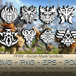 ファイナルファンタジーXIV AscianマスクSVGファイルCricutシルエットGlowforgeデジタルダウンロードsvg png eps pdfファイル形式カラーFFXIV