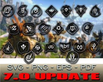 All Final Fantasy XIV Job Stones Soul Stones SVG File Cricut Silhouette Glowforge Digital Download svg png eps pdf file formats color FFXIV