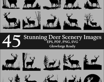 Mega Pack Deer Scenery images SVG Files Cricut Silhouette Glowforge Digital Download svg png eps pdf file formats any color Fishing Trout