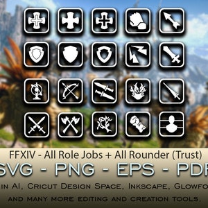 すべてのファイナルファンタジーXIVロールアイコンSVGファイルCricutシルエットGlowforgeデジタルダウンロードsvg png eps pdfファイル形式カラーFFXIV