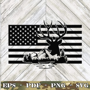 Flag Deer Horizontal SVG File Cricut Silhouette Glowforge Digital Download svg png eps pdf file formats any color Fishing Trout Catfish