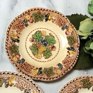 7&quot; Dessert Side Plate Hyde by Woods Burslem England Made Ironstone Scalloped Brown Trim Rare Mother&#39;s Day