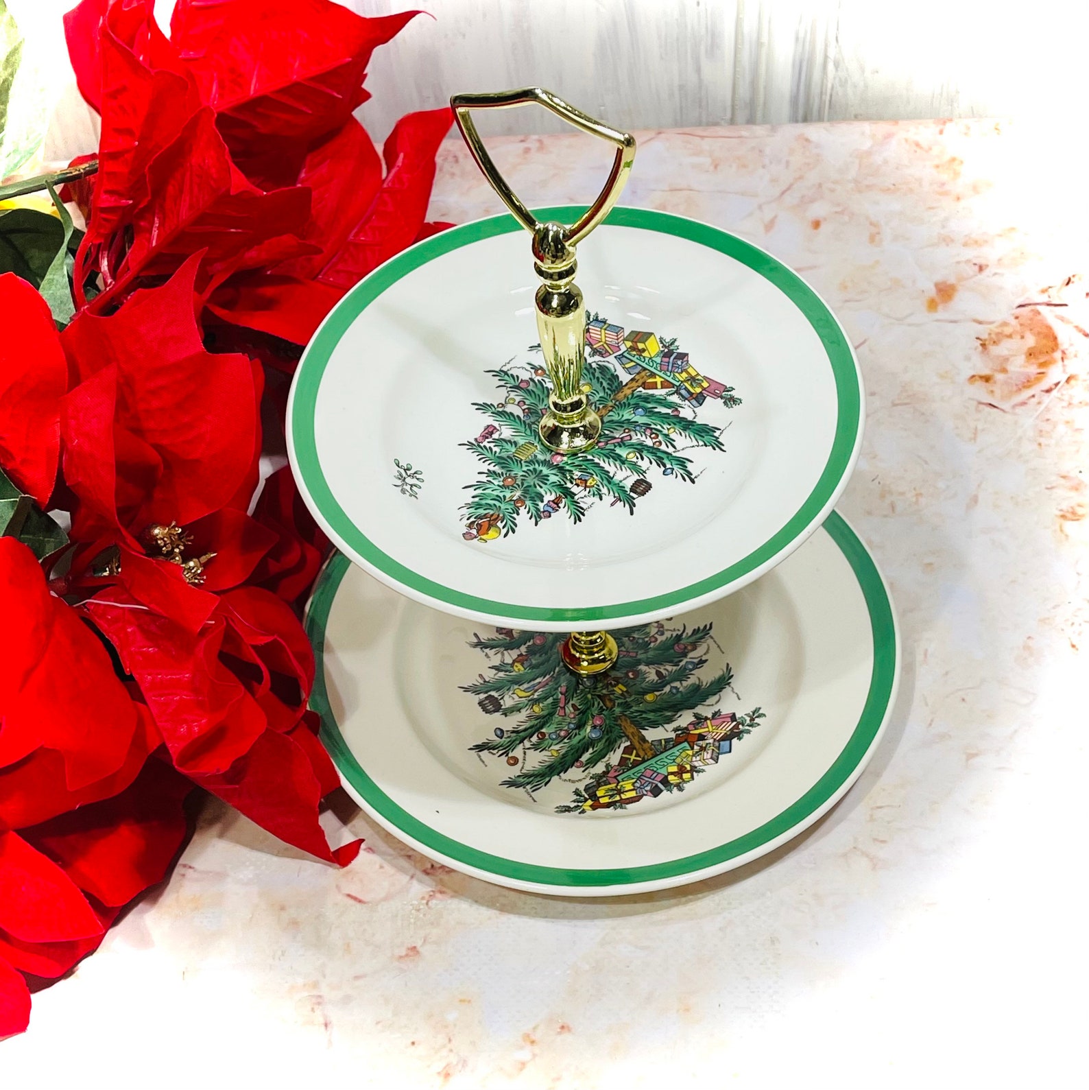 SPODE Christmas Tree Small 2 Tier Cake Stand Vintage England Etsy UK