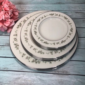 Lenox Brookdale Open Stock Dinner Salad Side Plates USA Made Ivory with White Yellow Flowers Platinum Trim Mother&#39;s Day