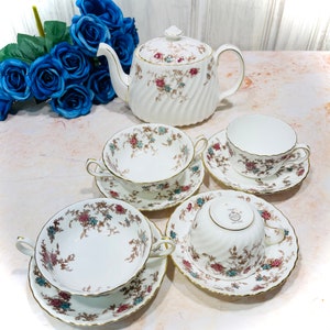 Open Stock MINTON Ancestral Soup Cup Saucers Teapot Rare England Made Vintage Excellent