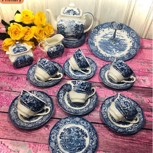 OPEN STOCK Liberty Blue Independence Hall Dinner Bread Plates Cups Saucers Gravy Teapot Mugs Ironstone Vintage Staffordshire England
