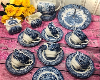 OPEN STOCK Liberty Blue Independence Hall Dinner Bread Plates Cups Saucers Gravy Teapot Mugs Ironstone Vintage Staffordshire England