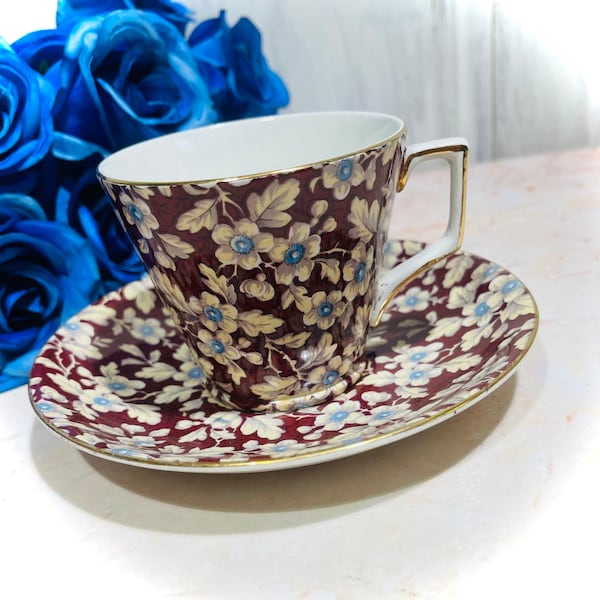 LORD NELSON Royal Brocade Cup and Saucer or cup only Vintage Red Brown Chintz England Made