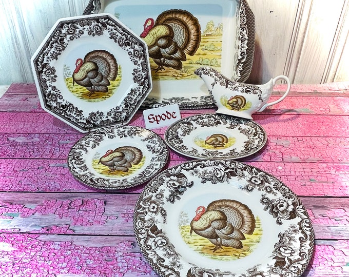 OPEN Stock SPODE Woodland Turkey Ironstone Staffordshire England Dinner