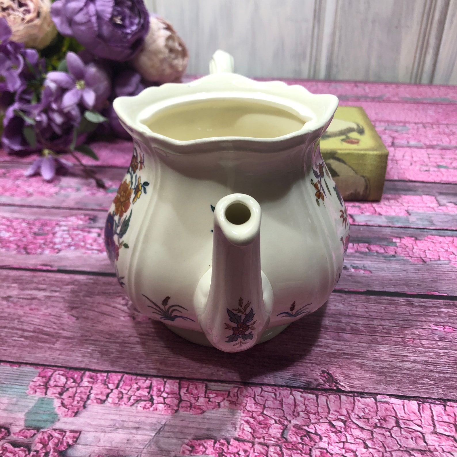 Wedgwood Chinese Teal Teapot NO Lid Rare Made in England Ivory Etsy