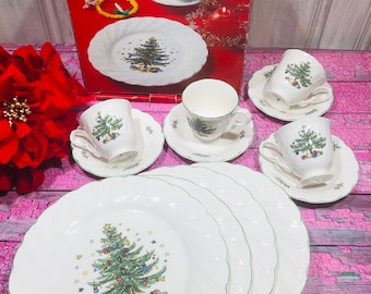 OPEN STOCK Nikko Happy Holidays Collection Dinner Plates Cups Saucers Lovely Perfect Condition Japan Made Christmas Trees Etsy
