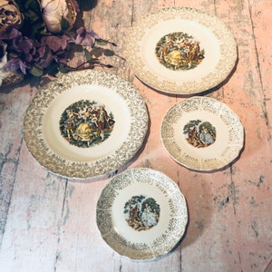 Courting Couple OPEN STOCK Dinner Side Plate Royal Queen Gold Filagree Lace 22KT Gold Warranted  Lovely! USA Made Vintage