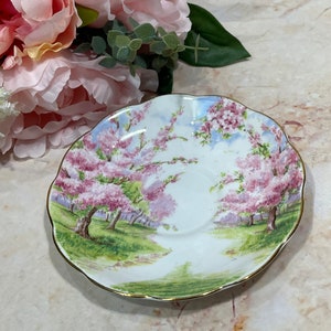 Royal Albert Blossom Time Orphan SAUCER Only England Made Registered Pink Green Gold  Lovely {0243} {0345}
