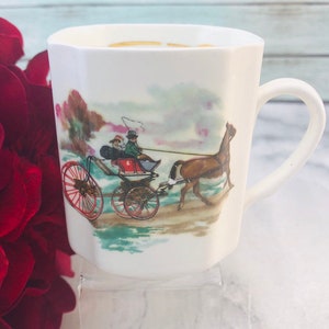 UPC Royal Mug Horse and Buggy Small Fine Bone China Gold Trim India Made Mother&#39;s Day