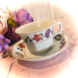 Adams Cup and Saucer Old Colonial Made in England By a Wedgwood Group Vintage Pink Purple Florals Ironstone Lovely Mother&#39;s Day