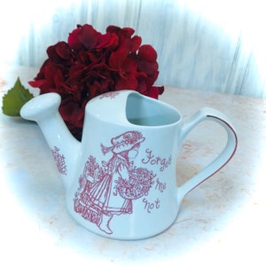 Royal Crownford Watering Can Pink Red on White Forget Me Not Perfect England Made Mother&#39;s Day