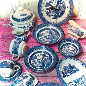 Churchill Blue Willow OPEN STOCK England Dinner Salad Bread Plate Butter Gravy Cup Saucer Teapot Coffee Pot Clock Breakfast Cup Bowl