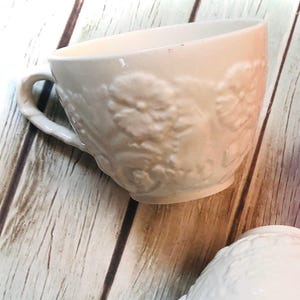 Embossed Floral Orphan Cup by Copeland Spode Made in England Ivory Ceramic Lovely Vintage creamware