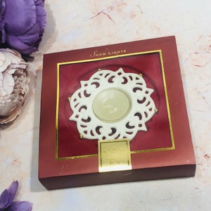 Lenox Snow Lights Sparkle Tea Candle Ivory Gold Trim USA Made Ornate IOB