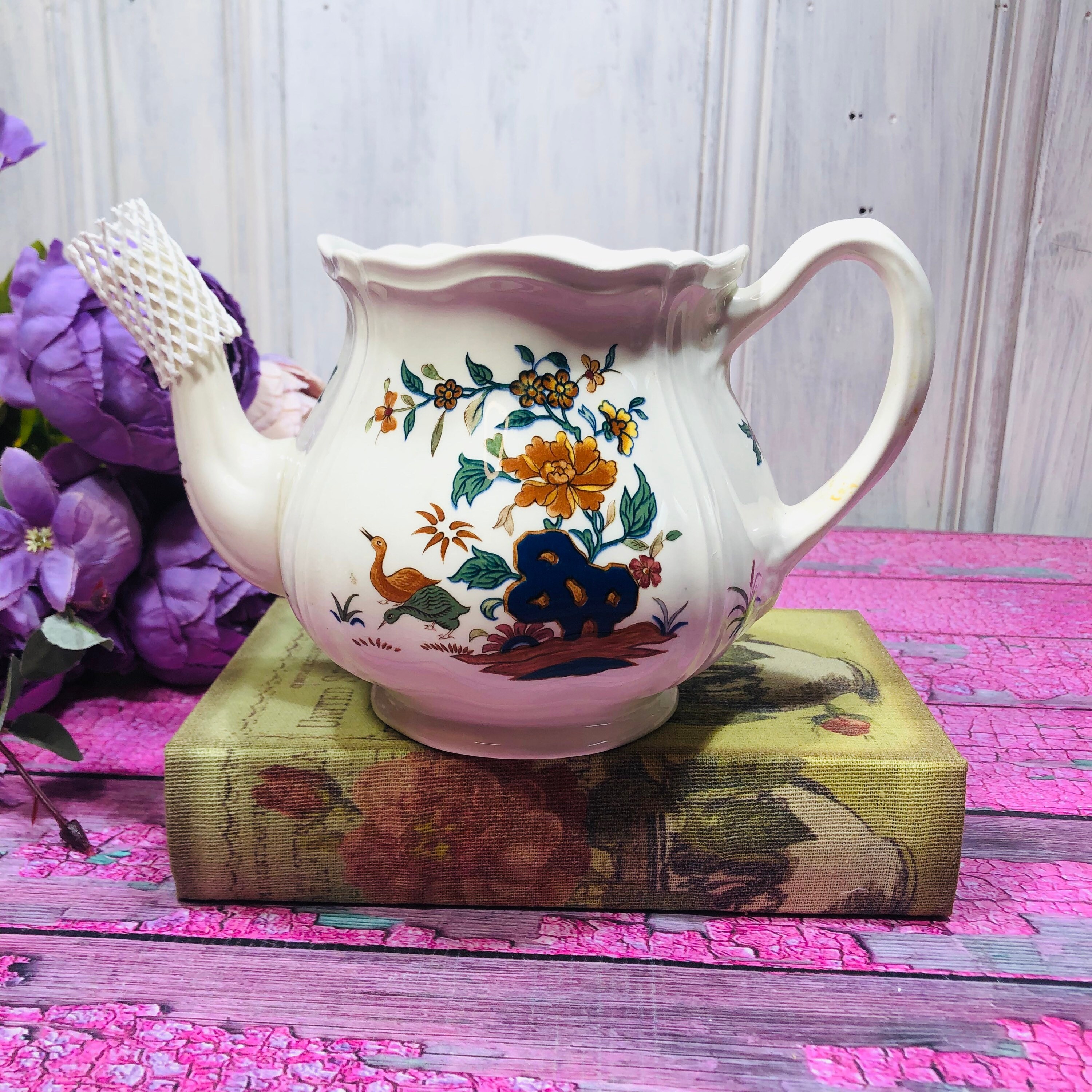 Wedgwood Chinese Teal Teapot NO Lid Rare Made in England Ivory Etsy