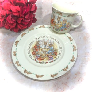 Bunnykins CELEBRATE CHRISTENING by Royal Doulton 3 Piece Set Cup Bowl Plate Childs Nursery Set