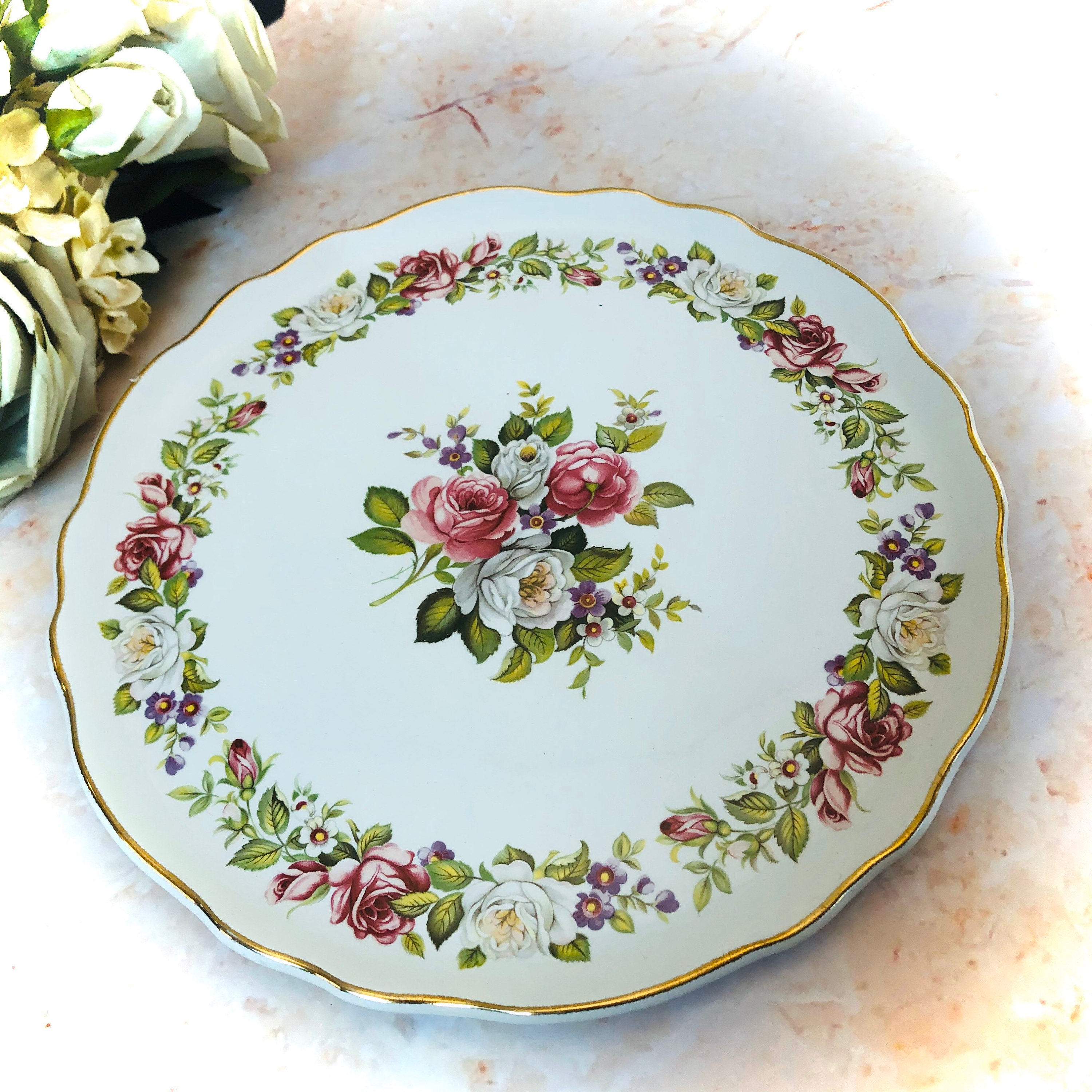 James Kent Old Foley Harmony Rose Dinner or Cake Plate 10.5” Fine