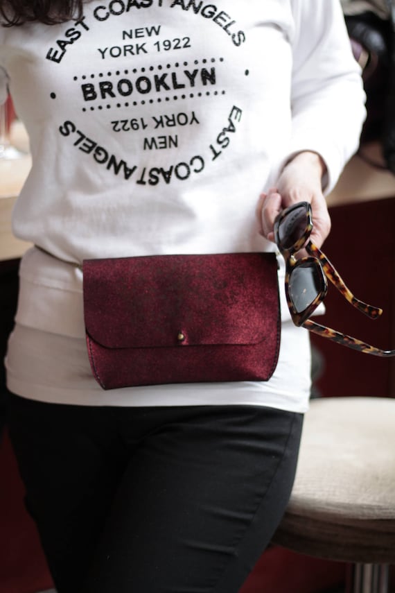 Riñonera/cartera/bolso De Cuero Genuino En Color Vino | Etsy Singapore
