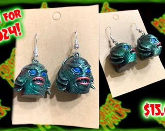 Gillman Creature from the Black Lagoon Monster Vintage Style Retro Look Handmade and Hand painted CUSTOM Earrings