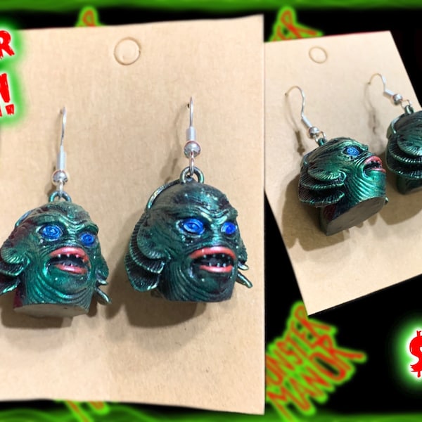 Gillman Creature from the Black Lagoon Monster Vintage Style Retro Look Handmade and Hand painted CUSTOM Earrings