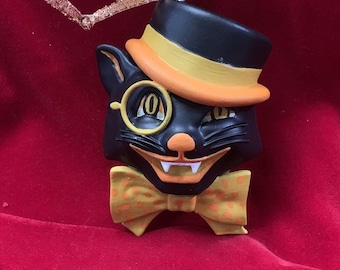VINTAGE Inspired Classic Retro Black Cat HALLOWEEN / Christmas Horror Ornament