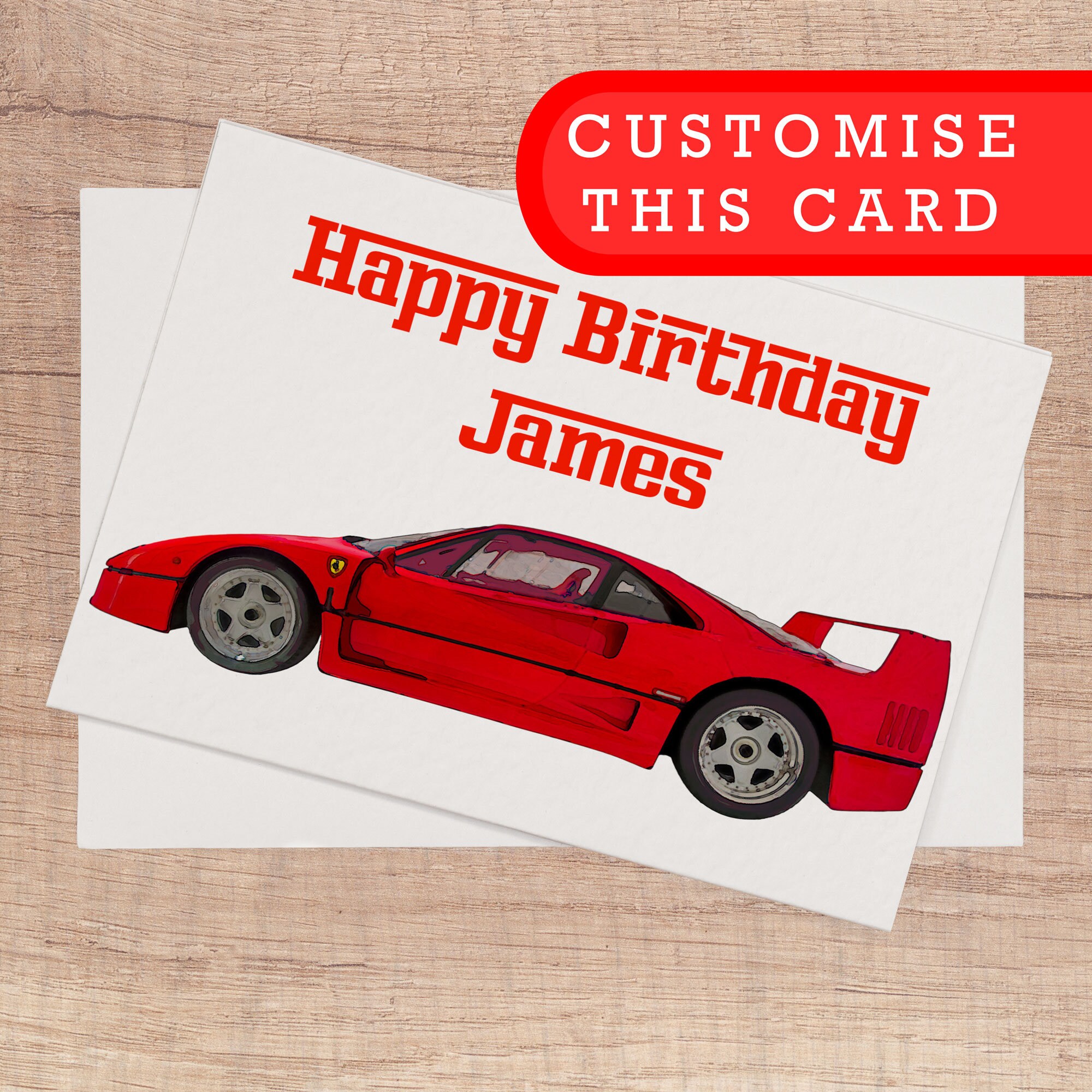 Ferrari F40 Joyeux Anniversaire Carte Nom Personnalise Etsy