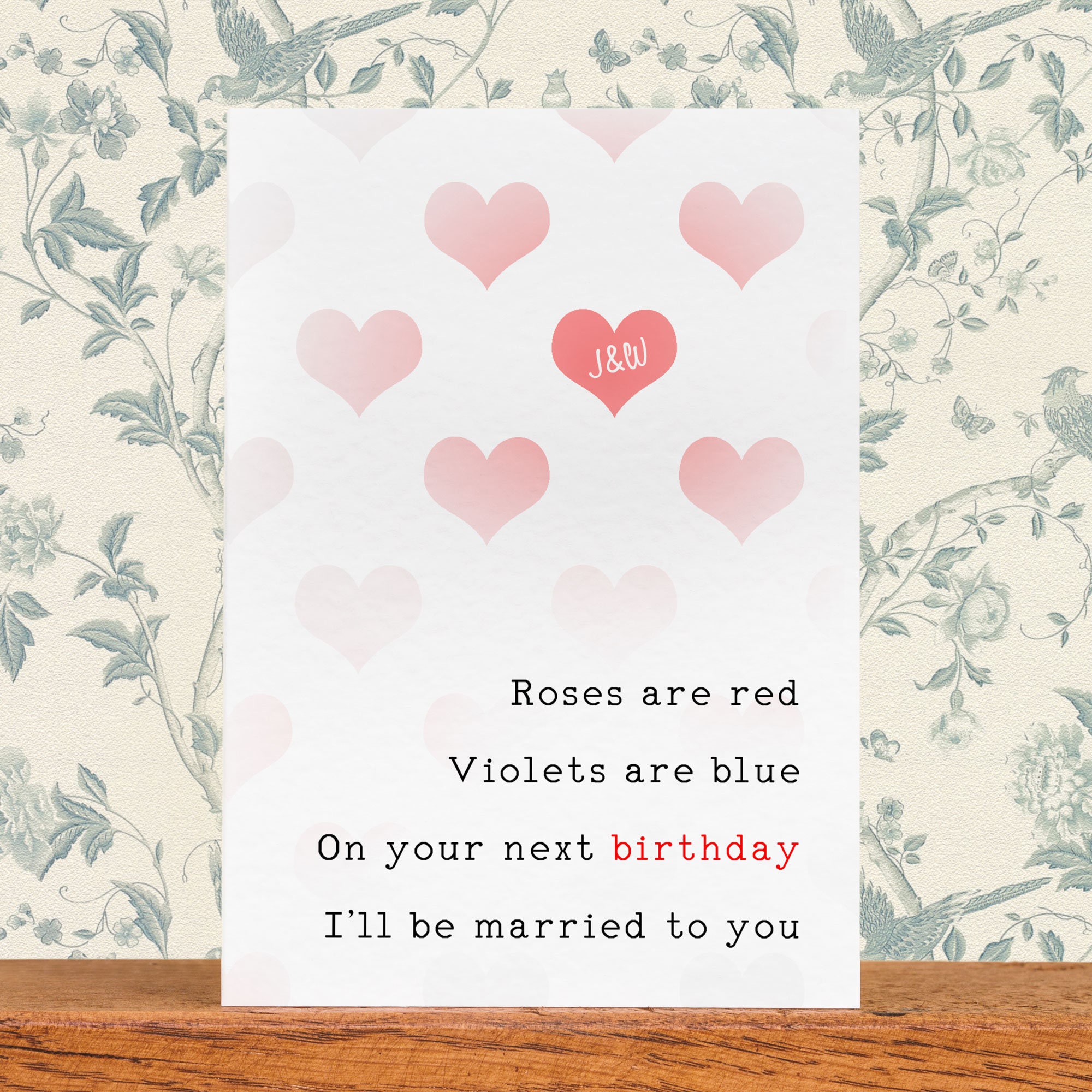 Birthday Card Custom Fiance Roses Are Red Birthday Heart Etsy