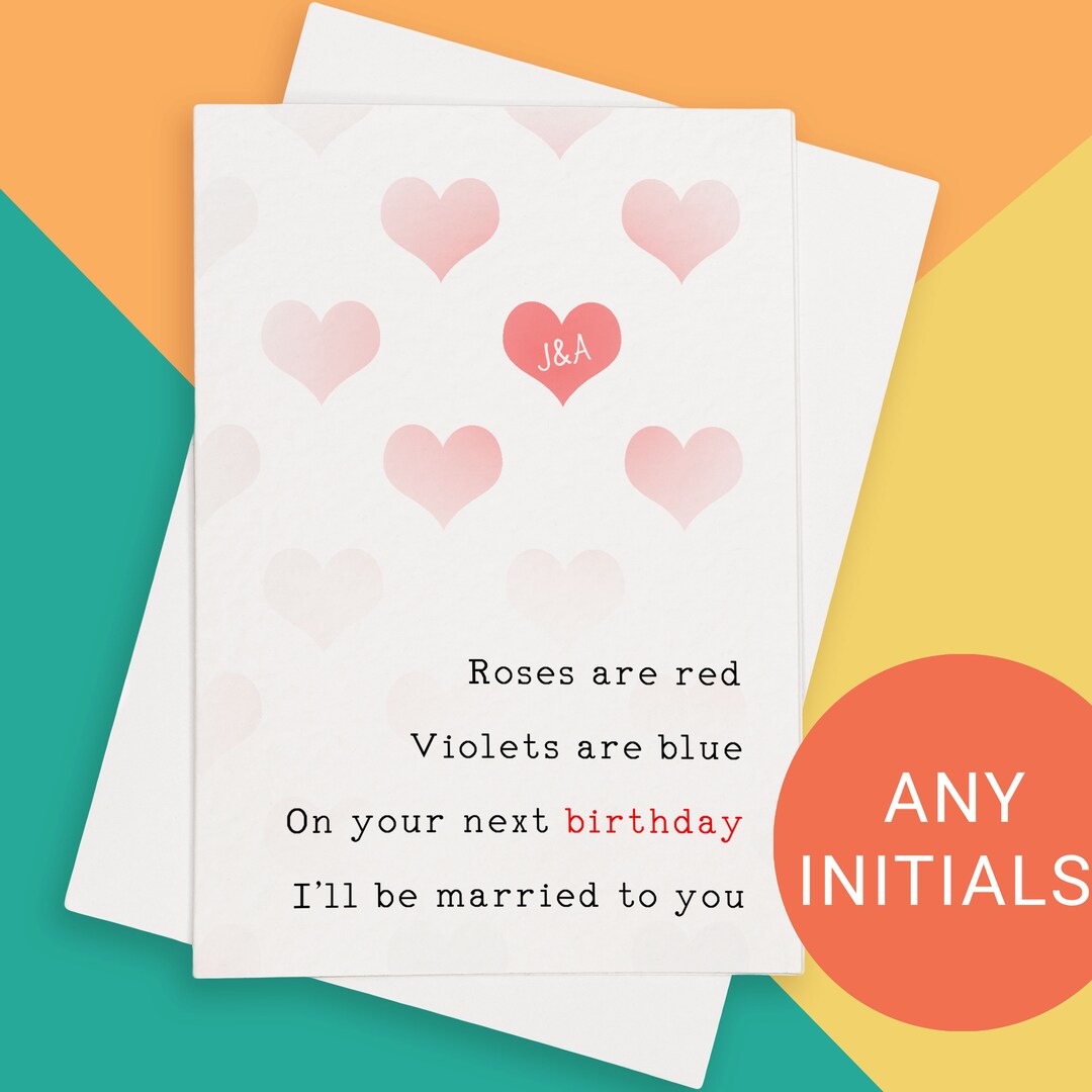 Birthday Card Custom Fiance Roses Are Red Birthday Heart Etsy