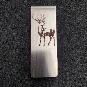 Clip para billetes de acero inoxidable personalizado / Clip para billetes de vida silvestre / Regalo de cazador / Regalo de pescador / Tarjetero / Billetera minimalista