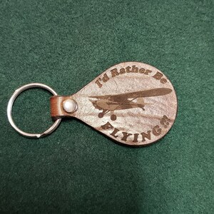 I&#39;d Rather be Flying Laser Engraved Leather key-ring High Wing