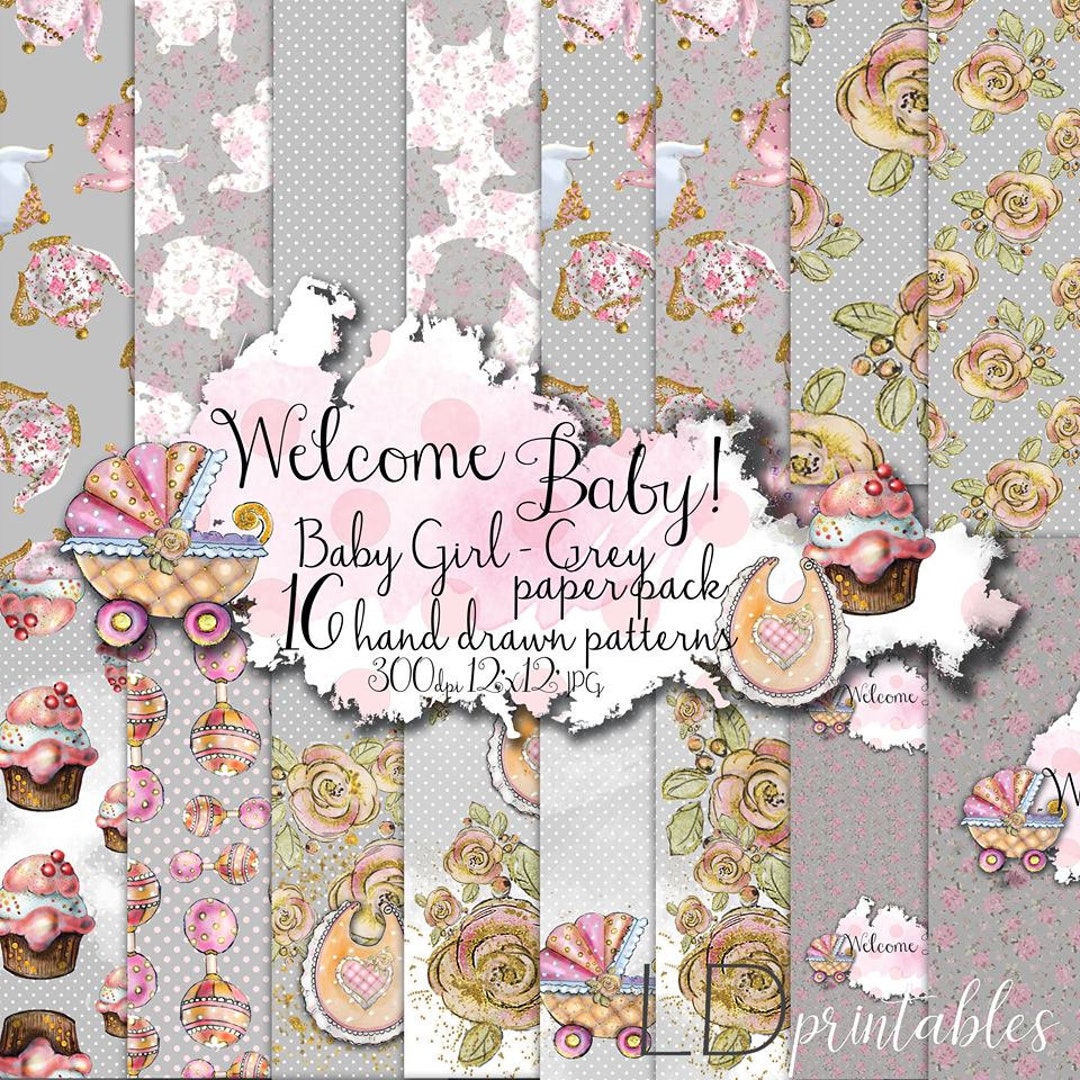 Baby Scrapbook Paper Pack, Baby Pattern Collection, Newborn Girl Party