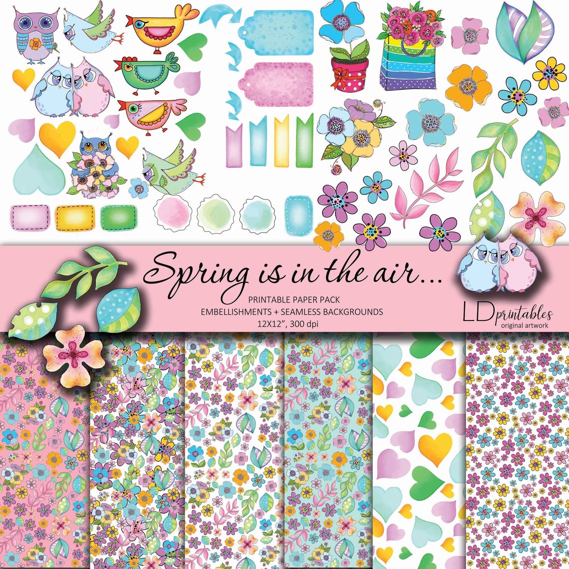 Spring Printable Paper Pack Embellishments Scrapbook Craft Supply ...