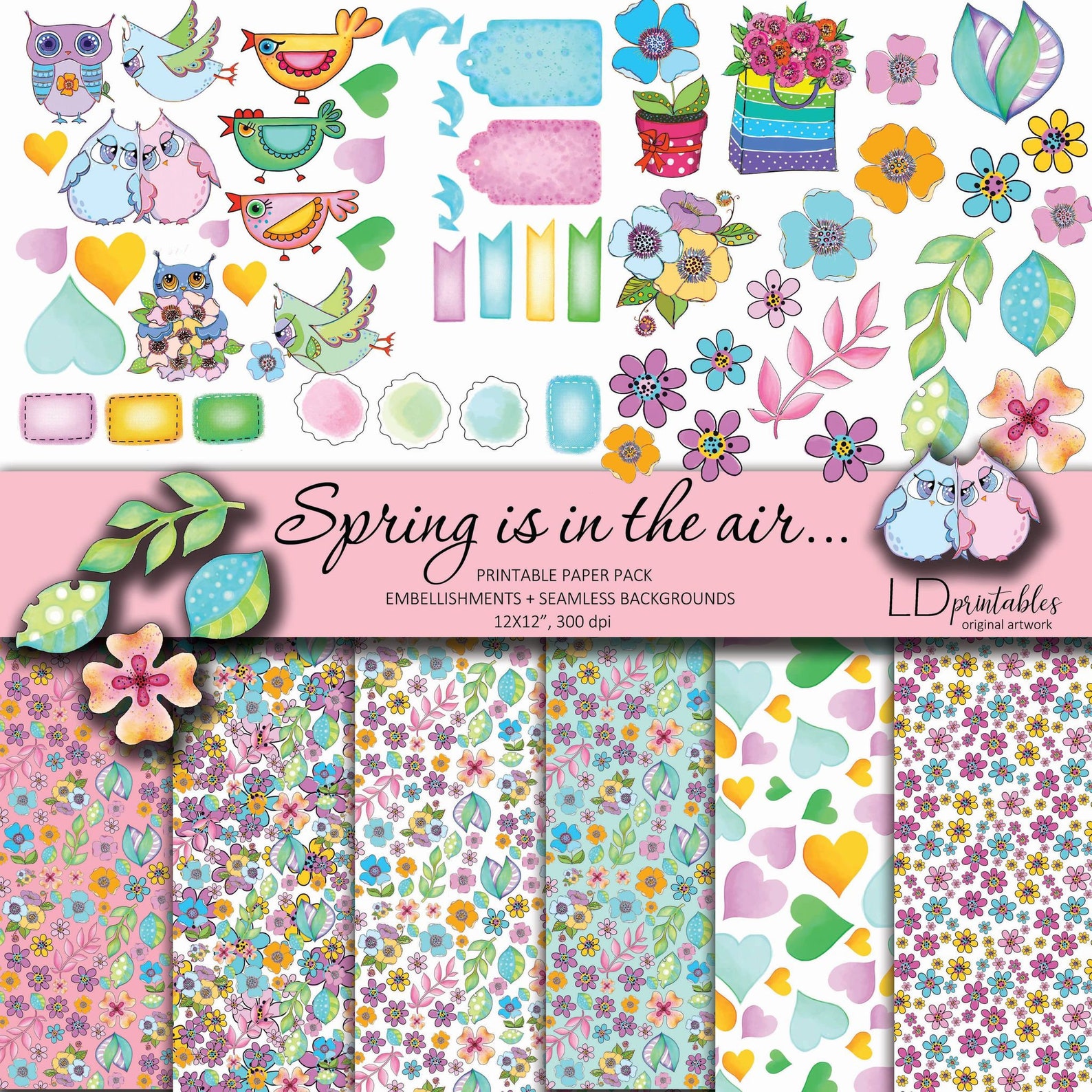 Spring Printable Paper Pack Embellishments Scrapbook Craft Supply ...