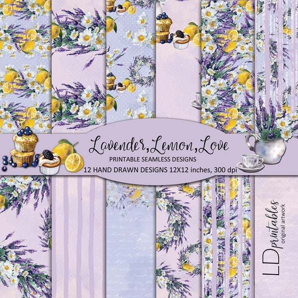 Lavender evenings printable paper pack, Cozy leisurely summer nostalgy designs, Feminine Romantic set