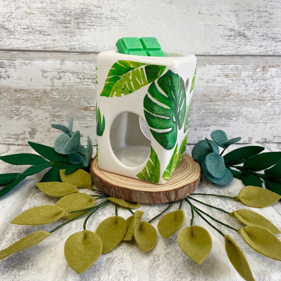Monstera Leaf Wax Burner Ceramic Wax Warmer Decoupage Hand Etsy