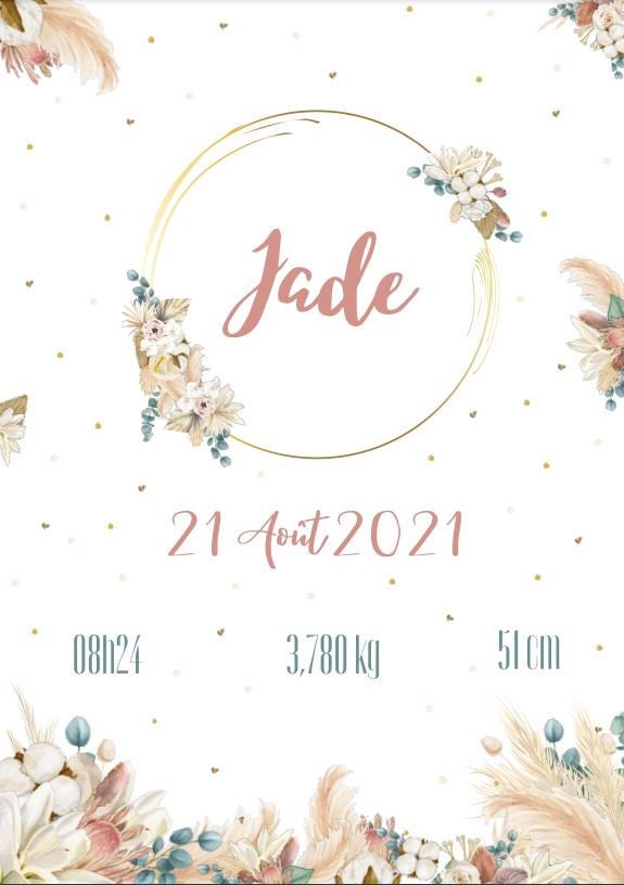 Affiche Naissance Personnalisée - Thème Champêtre