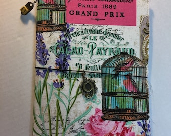 Grand Prix Paris Fabric Notebook Refillable Cover, Hand sewn. Comes with notebook insert.
