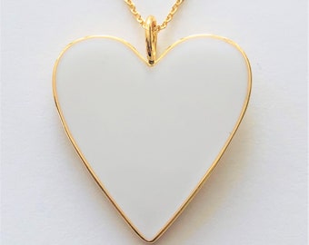 White Heart Necklace Large Gold