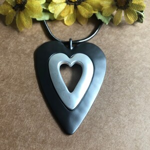 Double Heart Necklace, Charcoal + SIlver Double Heart Pendant, Hammered Silver, Womens Heart Jewelry, Heart Necklace, Heart Gifts