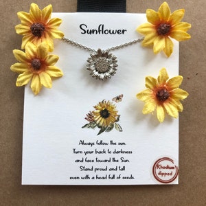 Sunflower Necklace, Cubic Zirconia Sunflower, Charm, Sunflower, Silver, Rhodium Dipped, Sunflower Jewelry, Sunflower Gifts, Gifts under 20
