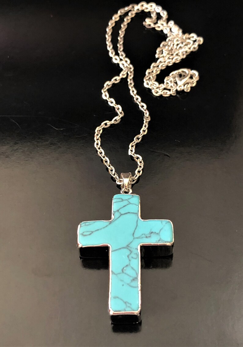 Beautiful Turquoise Gemstone Cross Pendant Necklace Cross | Etsy