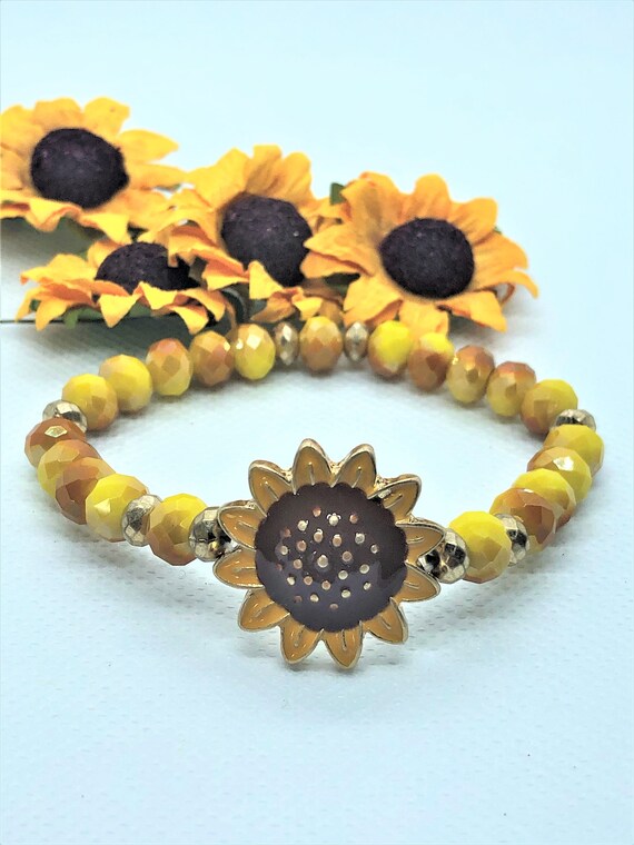 Sunflower Charm Bracelet Gold Accents You Are My Sunshine Etsy