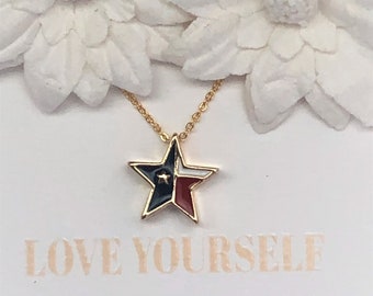 Texas Star Necklace, Gold Filled, Red,White,Blue Texas Flag, TX State Necklace, Texas Flag Necklace, State Necklace, Texas Jewelry