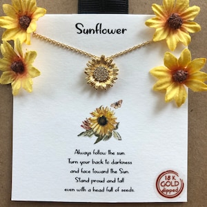 Sunflower Necklace, Cubic Zirconia Sunflower, Charm, Sunflower, Gold, 18K Gold Dipped, Sunflower Jewelry, Sunflower Gifts, Gifts under 20